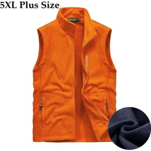5XL Mens Fishing Fleece Vest Spring Autumn Warm Thin Fleece Waistcoat Outdoor Hiking Travel Leisure Sports Vests Large Size