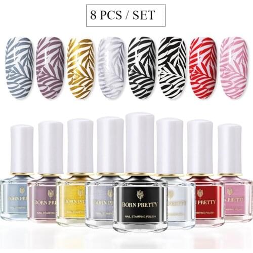 8 Pcs/Set 6ml White Black Nail Art Stamping Polish Kit Gel Nail Polish for Nail Stamping Plates Stamp Template
