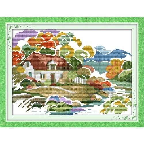 Jungle cottages cross stitch kit cartoon house gardon count print stamped 14ct 11ct hand embroidery DIY handmade needlework free