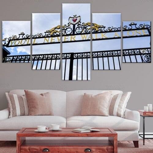 Wall Art Shankly Gate Paintings Wall Pictures for Living Room You'll Never Walk Alone Artwork 5 Piece Canvas Home Decor Giclee