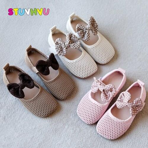 Single Mesh Girl Shoes Bowknot Soft Sole Child Casual Shoes Spring Autumn New Anti-Slippery Breathable Baby Toddler Kids Shoe
