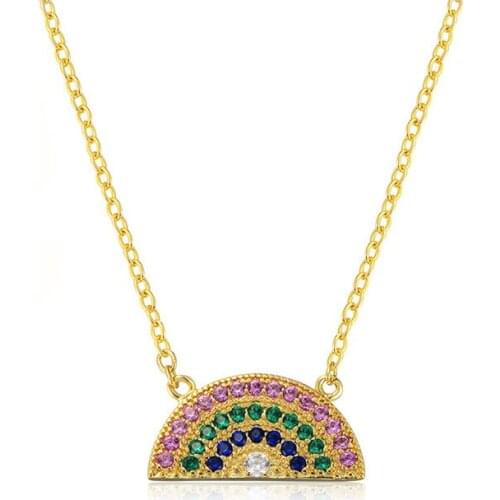 925 sterling silver necklace 18k gold chain rainbow coin watermelon necklace for women girls charm zircon delicate jewelry 2019