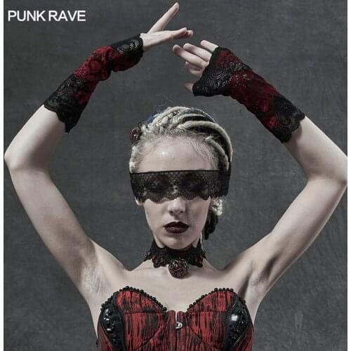 PUNK RAVE Womens Gothic Daily Delicate Lace Gloves Sexy Hollow Hook Mesh Wave Cuffs Club Party Gloves Women Accessories