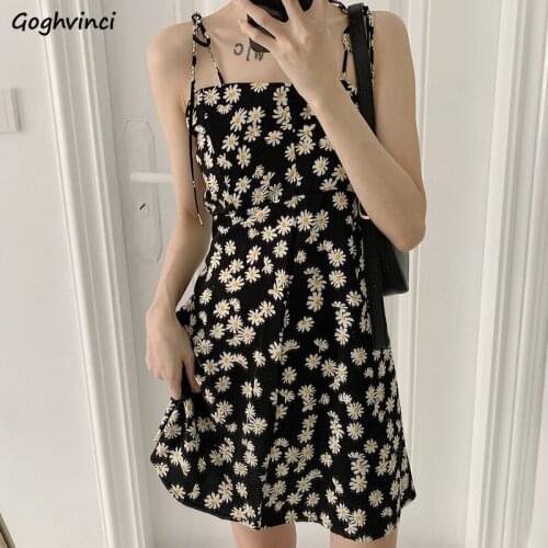 Women Sleeveless Dress Small Daisies Print Bandage Sexy Mini Summer Female Korean Style Fashion Streetwear Ulzzang Sundress Chic