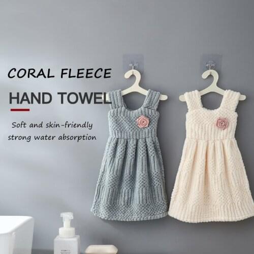 Wipe Towel Cute Thick Absorbent Skirt with Hanger Can Be Hung To Wipe Hand Cloth Microfiber Coral Fleece Kitchen Items