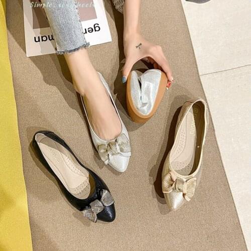 Lace bowknot ballet flats shoes women slip on pointed toe loafers shallow moccasins gold&silver roll up ballerina plus size34-43