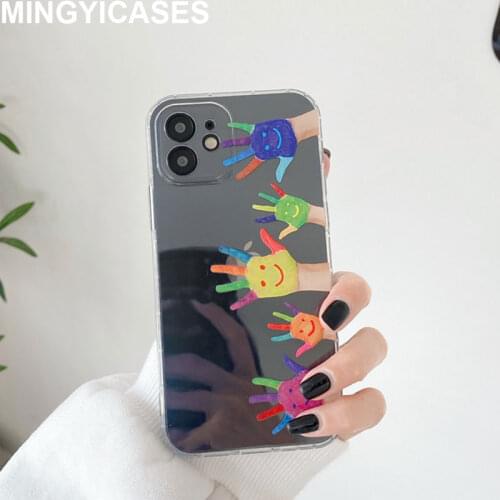 Cute Color Hand Smile Face Couple Case for Iphone 11 Pro XS MAX XR X 7 12 Mini 8 Plus Silicone Phone Cover Clear Soft TPU Bag