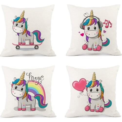 Cute cartoon unicorn pillow case hug pillow case painted cute warm back cushion cover car sofa back cushion cover decoration