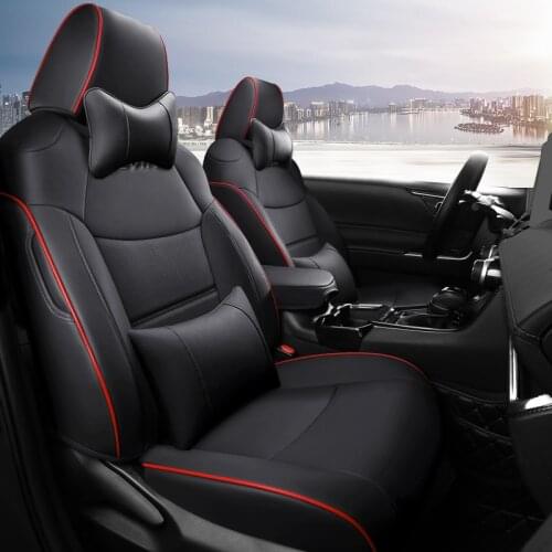 Car Special Seat Cover Custom For Toyota Corolla 2019 2020 2021 Synthetic Leather Auto Seat Cushion (Black Red With Red Trim)