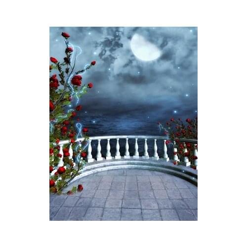 TR 5X7FT Scenery Railing Flower Branch Seawater Photography Background For Studio Photo Props Vinyl Photographic Backdrop