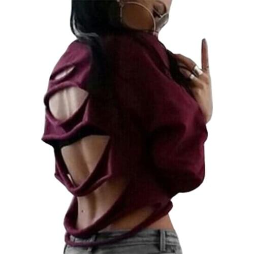 Europe America New Sweater Women Back Hole Printed Umbilical Jumper Shirt Round Neck Sweaters Jacket Clothing Vestidos LBD5185