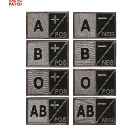 Military Emblem Badge Recognition 3D Embroidery Tactical Patch Design Blood Type A + B + AB + O + Positive 8*5CM