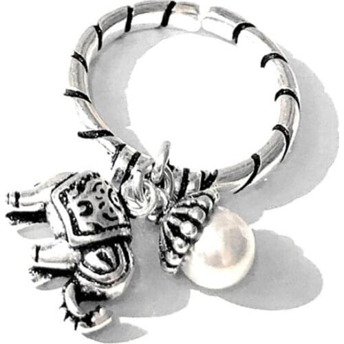 XXFD Personality Vintage Elephant Pearl Pendant Rings Women Adjustable Open Rings Wedding Party Jewelry
