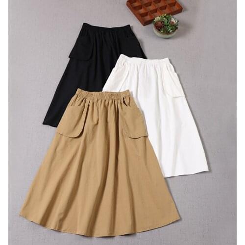 Japan Style Mori Girl vintage Solid Color Skirt New Spring Summer High Waist Midi Skirt Women