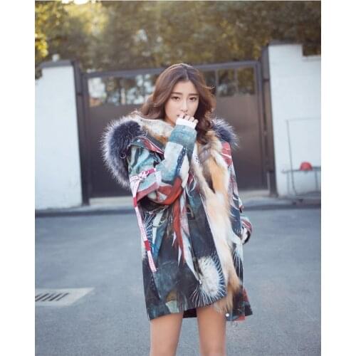 RosEvans 2020 Ins Colorful Winter Coats and Jackets Women Real Fur Parka Natural Fox Fur Collar Down Liner Long Thick Warm