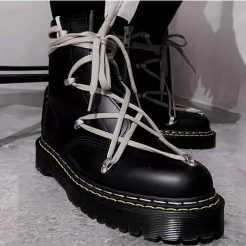 Ankle Boots for Women Chunky Platform Cross Tied Motorcycle Booties Female Winter Shoes Designer Round Toe Short Boots Ladies