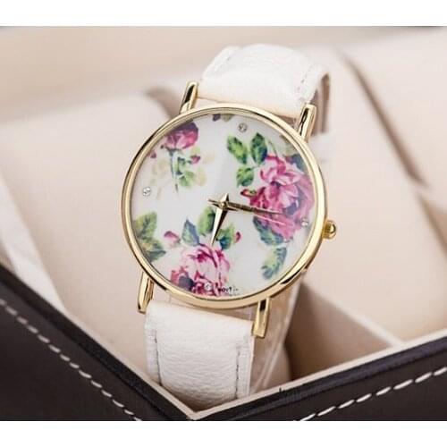 New HOT Seller Geneva Flowers Watch Women PU Leather wristwatch casual dress watch Gift reloj