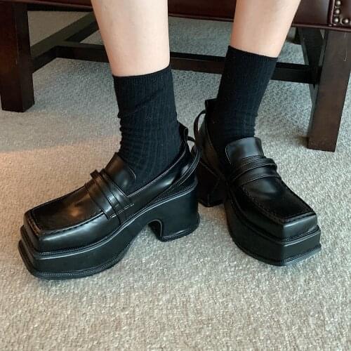 Termainoov Women Pumps High Heels Square Toe Platform Wedges Heeled Fashion Leather Shoes New Mary Jane Casual Ankle Boot