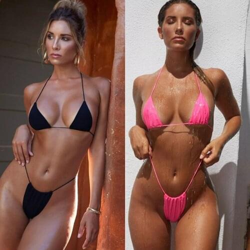 Ladies Europe and America Sexy Beach White Bikini Hot Style Swimwear Halter Sling Two-piece Bikini Brazil Sunshine Seaside
