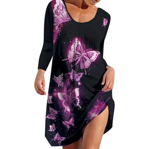 Plus Size Dresses For Women 2021 Womens Fashion Round Neck Splicing Long Sleeve Print Beach Dress Vestidos De Mujer Casual
