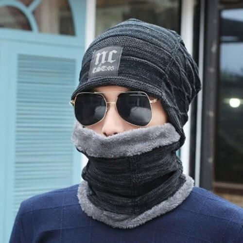 Unisex letter NC Neck warmer winter hat knit cap scarf cap Winter Hats For men knitted hat men Beanie Knit Hat Skullies Beanies