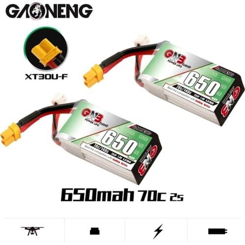 1-5PCS Gaoneng GNB 7.4V 650mAh 2S 70C/140C HV Lipo Battery with XT30U-F Plug for DYS FPV Racing Drone 4 Axis RC Drone Parts