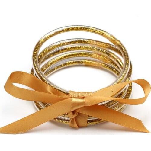 100 set Wholesale 5PCS/Set Gold Silver Glitter Jelly Bangles Set All Weather Stack Silicone Plastic Glitter Jelly Bangles