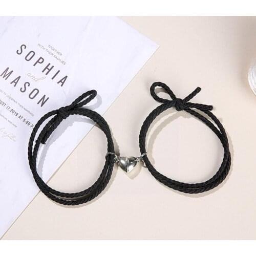 2Pcs/set Lucky Rope Braided Heart Bracelets Couple Distance Bracelet Jewelry Adjustable Lovers Gifts Magnetic A4S4