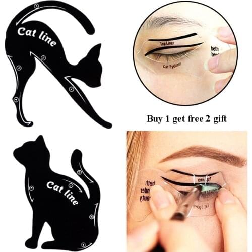 2Pcs Cat Line Stencils Set For Lady Eye Makeup Tool Beauty Eyebrow Mold Stencil Eyeliner Template Shaper Model Buy 1 Get Free 2