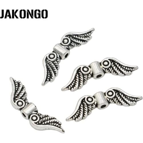 20pcs Antique Silver Plated Angel Wings Loose Beads Spacer Beads for Jewelry Making Accessories DIY Handmade Craft 23x7mm