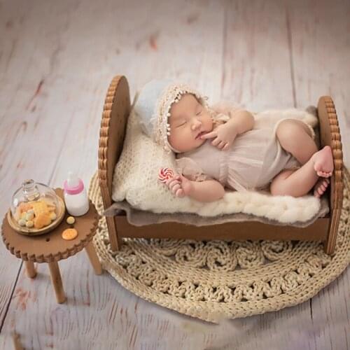 28EC Newborn Detachable Posing Mini Bed Baby Photo Shooting Handmade Wooden Cookie Crib Infant Photograph Props Accessories