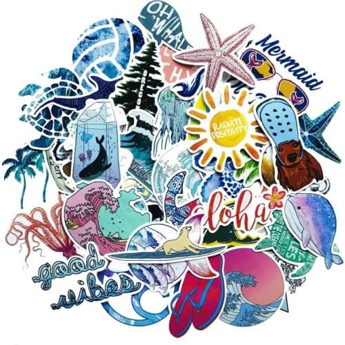 50pcs Beach Stickers Surfing Sea Turtle Decal VSCO for Laptop Fridge Phone Skateboard Suitcase Girl Flask Sticker Sticker