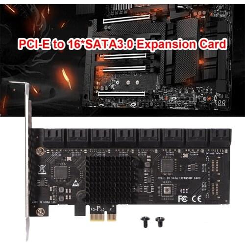 Chi a Mining SATA PCIe Adapter 16 Port SATA III to PCI Express 3.0 X1 Controller Expansion Card ASM1064 JBM575 Chip Add On Cards