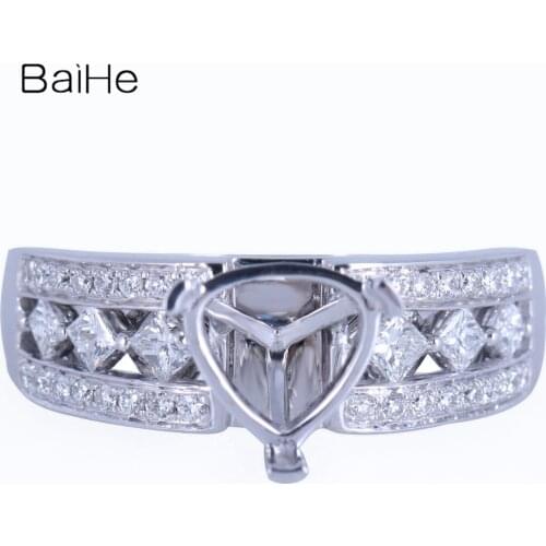 BAIHE Solid 14K White Gold Certified Trillion Cut Engagement Women Cute/Romantic Fine Jewelry Elegant unique Semi Mount Ring