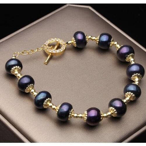 Wedding Real Black Natural Freshwater Pearl Bracelet,Classic Boho Pearl Bracelets For Women Engagement Gift