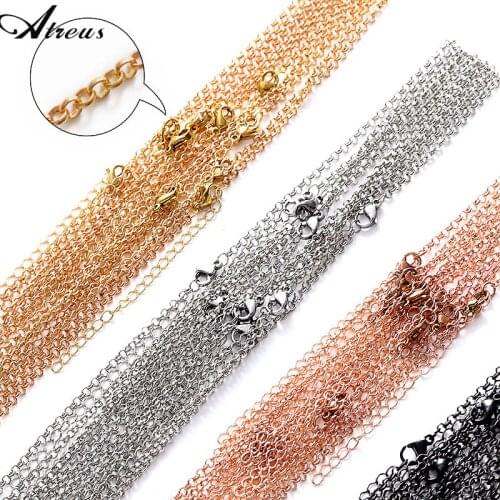 10pcs/Lot Alloy Link Black Rose Gold/Gold/Steel Chains Necklaces DIY Jewelry Cuban Chains for Jewelry Making Findings Wholesale