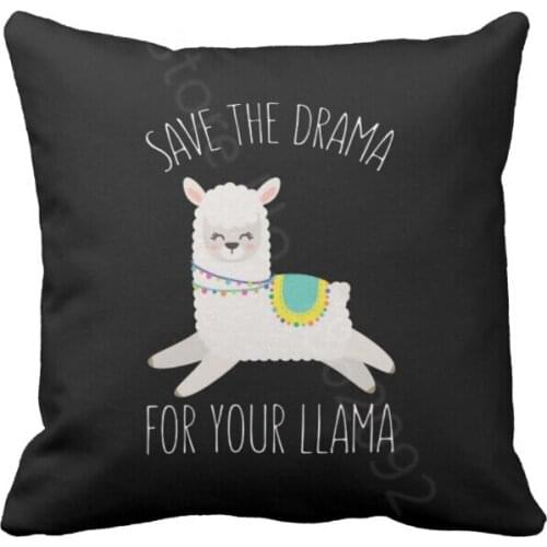 Black Cute Save The Drama for Your Llama Llamas Throw Pillow Case Cushion Cover Novelty Funny Quote Animal Birthday Gifts Soft