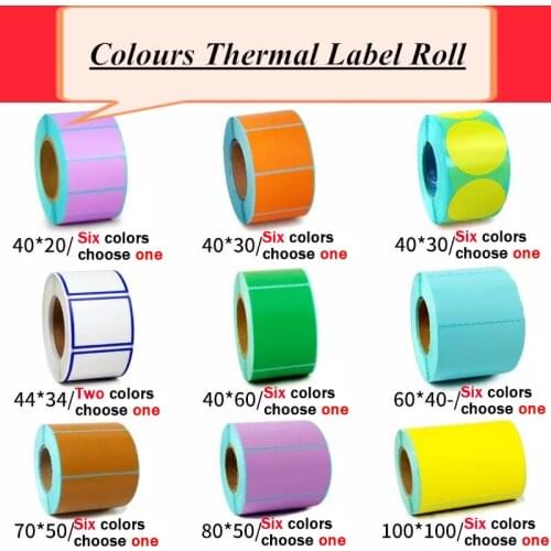 Color Thermal Label Sticker, 40mm Core, 1 Roll , Width 40 ~100mm, Direct Thermal Stickers, 7 Color available