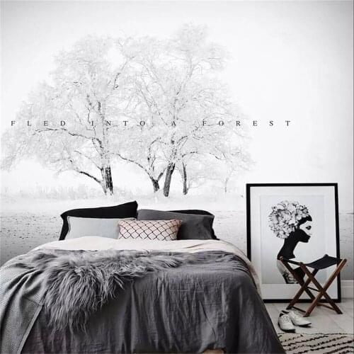 Decorative wallpaper Black and White Artistic Background Forest Background Wall in Winter