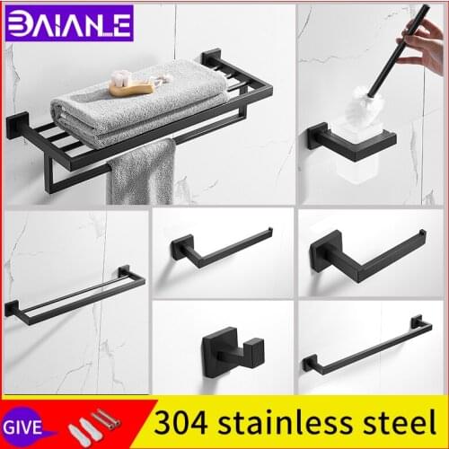 Toilet black towel rack suit wall mounted Toilet brush Paper towel holder clothes hook tissue box bathroom accessories set