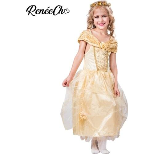 Reneecho Halloween Costume For Kids Girls Belle Princess Costume girl Birthday Princess Dress For 3-10 Years Old