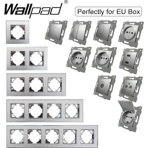 Silver EU Metal Frame Switch Socket Free DIY Button Reset Curtain USB EU French Data Round Back Wallpad L6 Wall Sockets