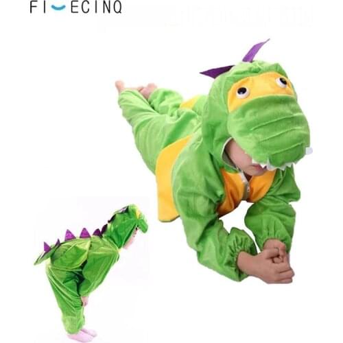 Halloween Cute Green Dinosaur Cartoon Pajamas Animal Party Children Boys Girls Cosplay Stage Performance One-Piece Sui Costume