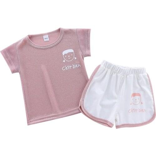 Summer Clothes Cartoon Letter Printing Short Sleeves T-shirt + Shorts 2 Pieces Suit Soft Casual Comfortable Kids Clothing