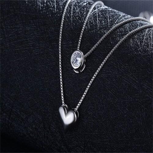Fashion Temperament Necklace Double Layer Chain Zircon Heart Pendants Necklaces For Women Choker