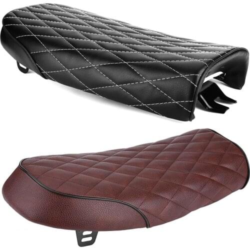 Motorcycle PU Leather Vintage Cafe Racer Seat Flat Saddle Cushion for Honda CG125 GN CG Black
