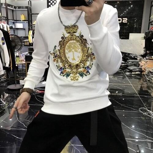 2021 Spring and Autumn New Mens Hooded Shirt High Quality Luxury Design Crown Printed Pattern Selling Street Round Neck Pullove