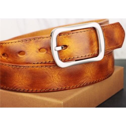 Leather Belt Mens Leather Pin Buckle Casual Retro All-match Handmade Top Layer Pure Leather Youth Belt Jeans Waistband Fashion