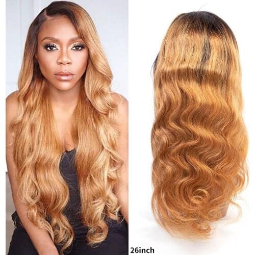 Body Wave Lace Front Human Hair Wigs 150Density Brazilian Hair 13*4 Lace T1B/27 Pre Plucked Ombre Human Hair Wigs With Baby Hair