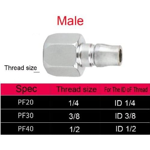 2PCS Air Pneumatic 1/4" 3/8" 1/2" Thread size PF 20 PF 30 PF 40 Male connector Quick Coupling Adapter Pipe Fittings